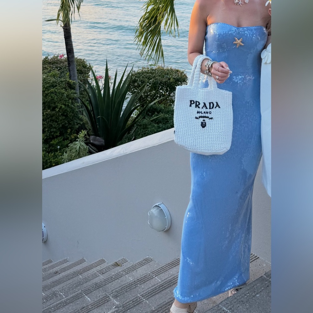 Strapless Sequin Maxi Dress in Light Blue